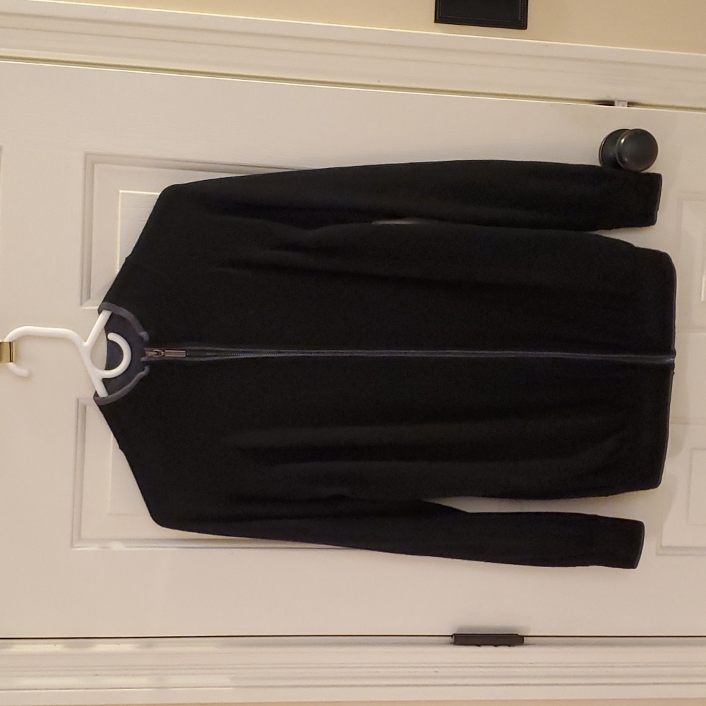 Jeremy Argyle 100% black merino wool zip cardigan with pockets, size L